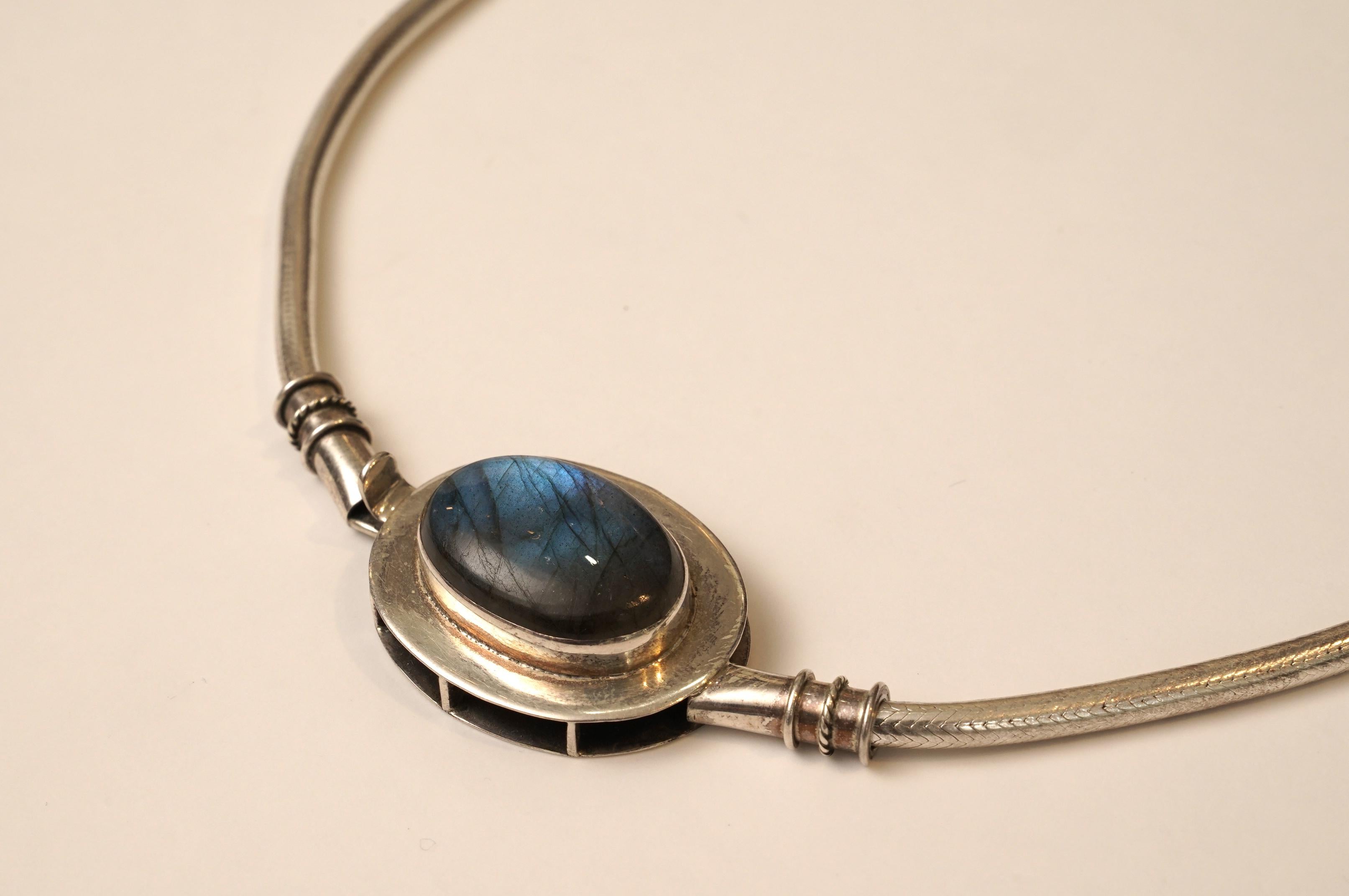 Women's or Men's Labradorite and Sterling Silver Snake Chain Necklace