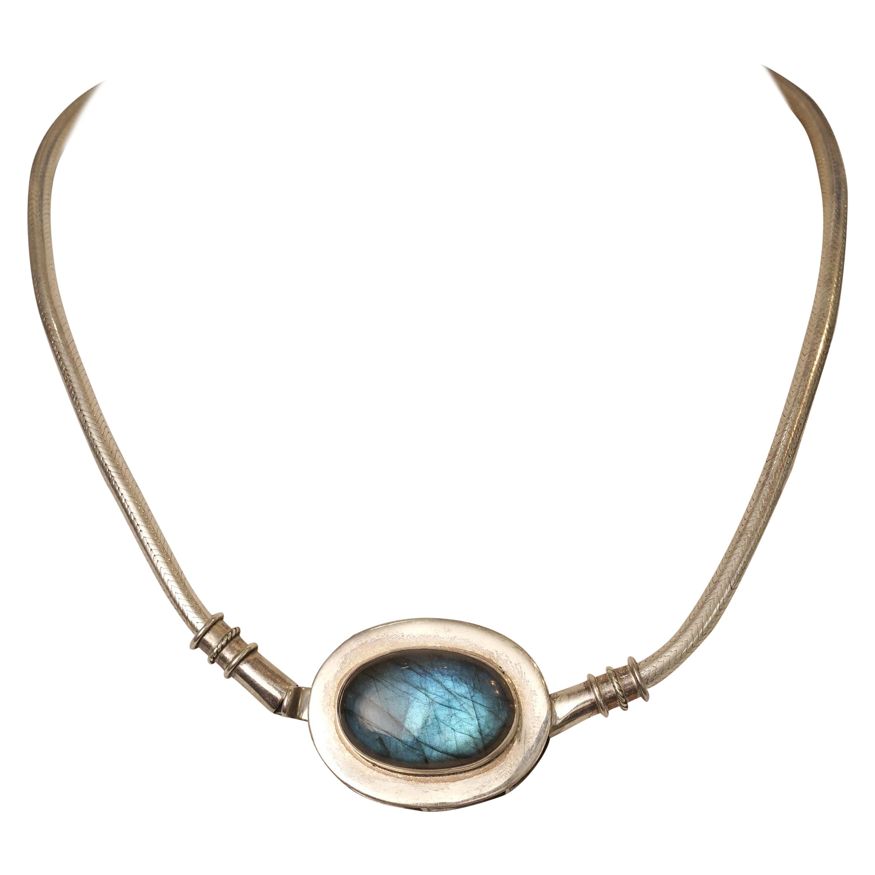Labradorite and Sterling Silver Snake Chain Necklace