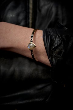 Bracelet en labradorite émail noir coeur diamant