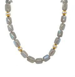 Labradorite Bead Necklace with Diamond and 18k Gold Accents, 18.5 Inches