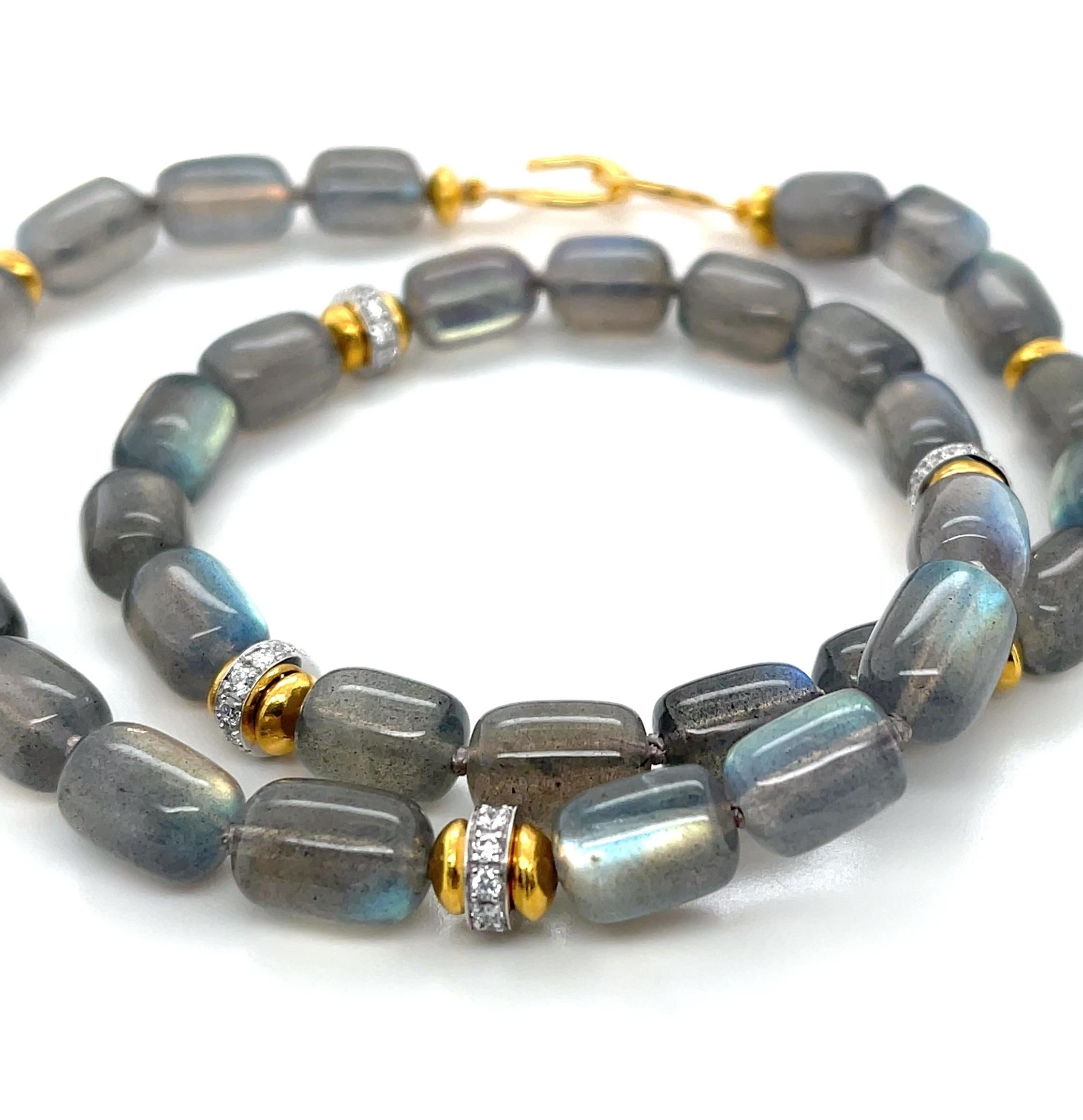 Artigiano Labradorite Bead Necklace with Diamond and 18k Gold Accents, 18.5 Inches in vendita