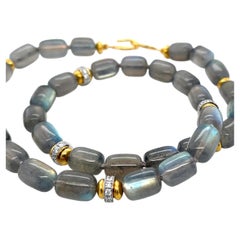 Labradorite Bead Necklace with Diamond and 18k Gold Accents, 18.5 Inches