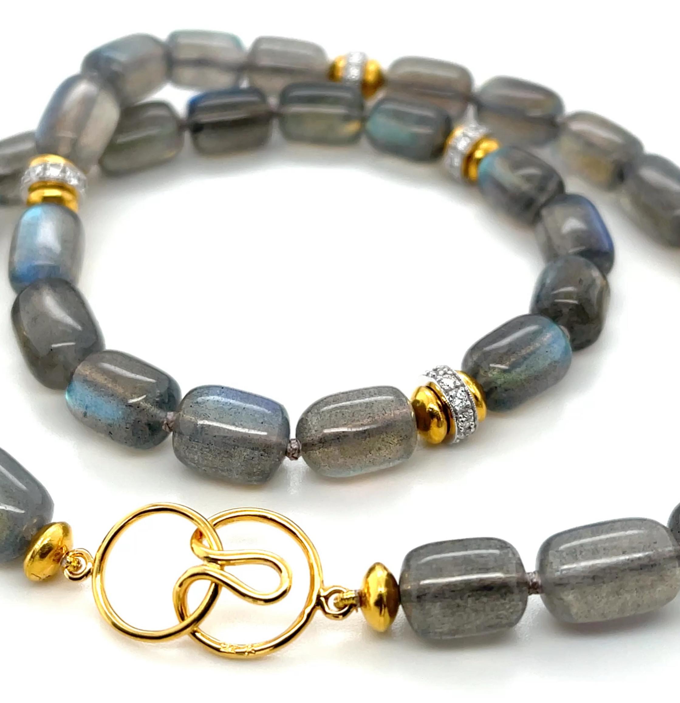 da uomo o donna Labradorite Bead Necklace with Diamond and 18k Gold Accents, 18.5 Inches in vendita