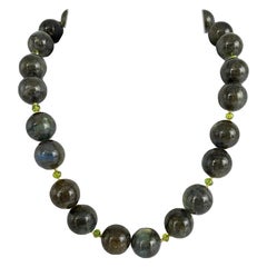 Labradorite Bead Necklace with Peridot and 18k Gold Clasp, 19.5 Inches