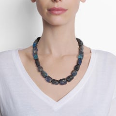 Labradorite Beaded Necklace with Blue Iridescent Flashes and 22 Gold Clasp