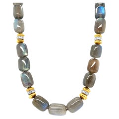 Labradorite Beaded Necklace with Diamond and 18k Gold Accents, 19.5 Inches