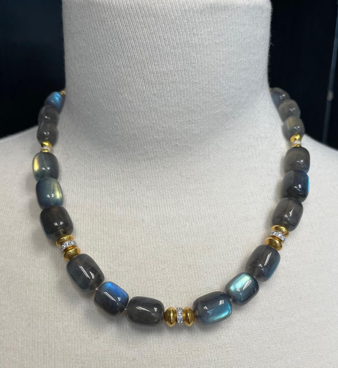  Labradorite Beaded Necklace with Diamonds and Yellow Gold Accents, 19 Inches 3