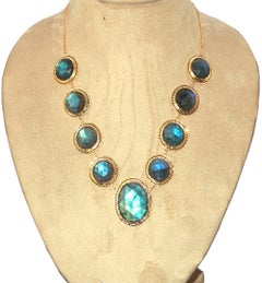 Labradorite Chain Neckalce Accented With Diamonds Made In 18k Yellow Gold