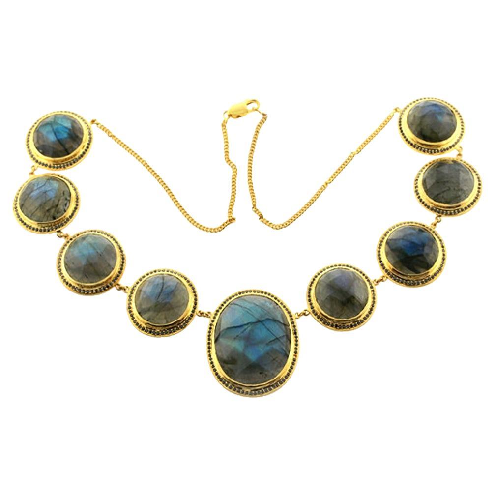 Labradorite Chain Neckalce Accented With Diamonds Made In 18k Yellow Gold