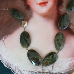 Labradorite Chunky Bead Necklace with Silver lock one-of-a-kind statement