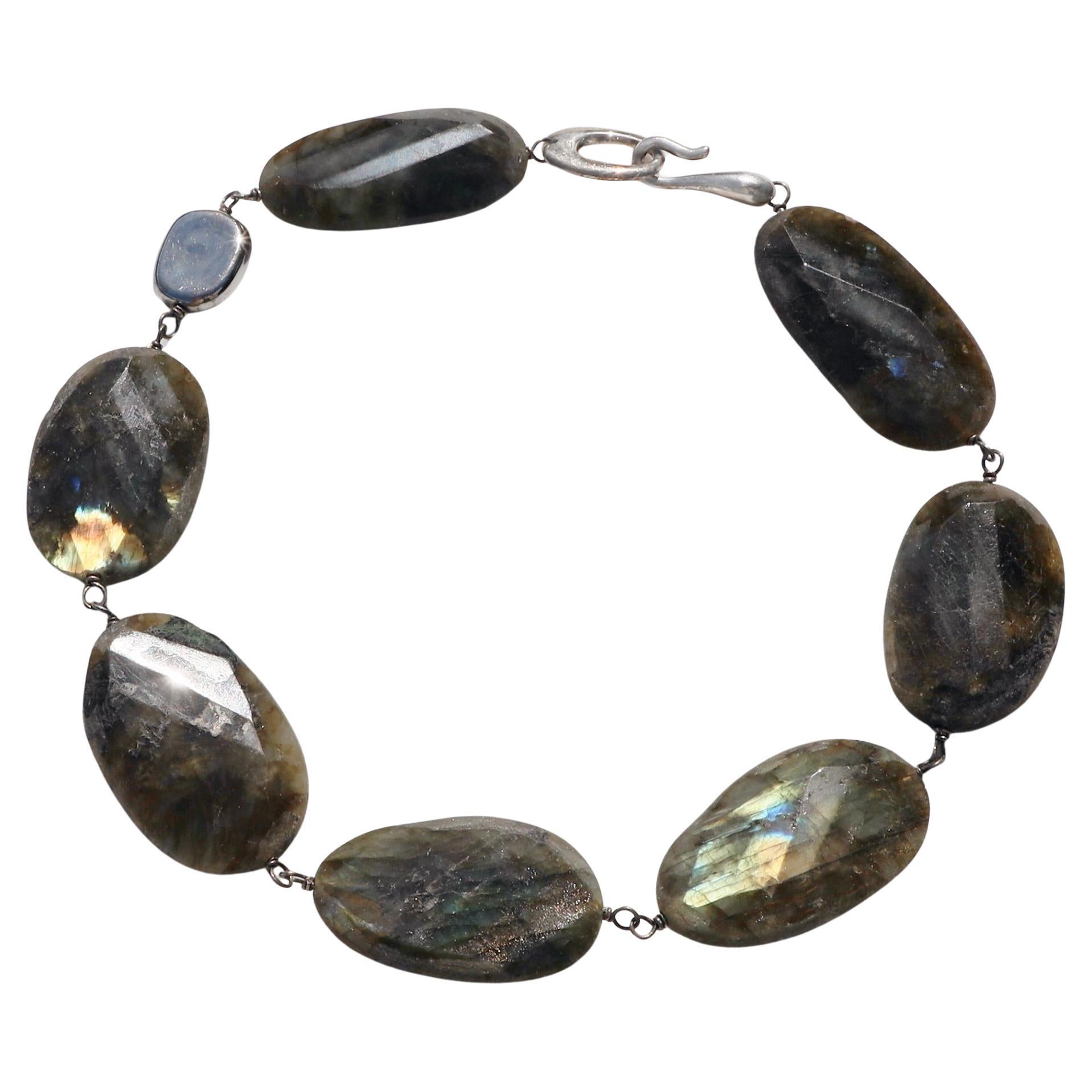 Labradorite Chunky Bead Necklace with Silver lock one-of-a-kind statement