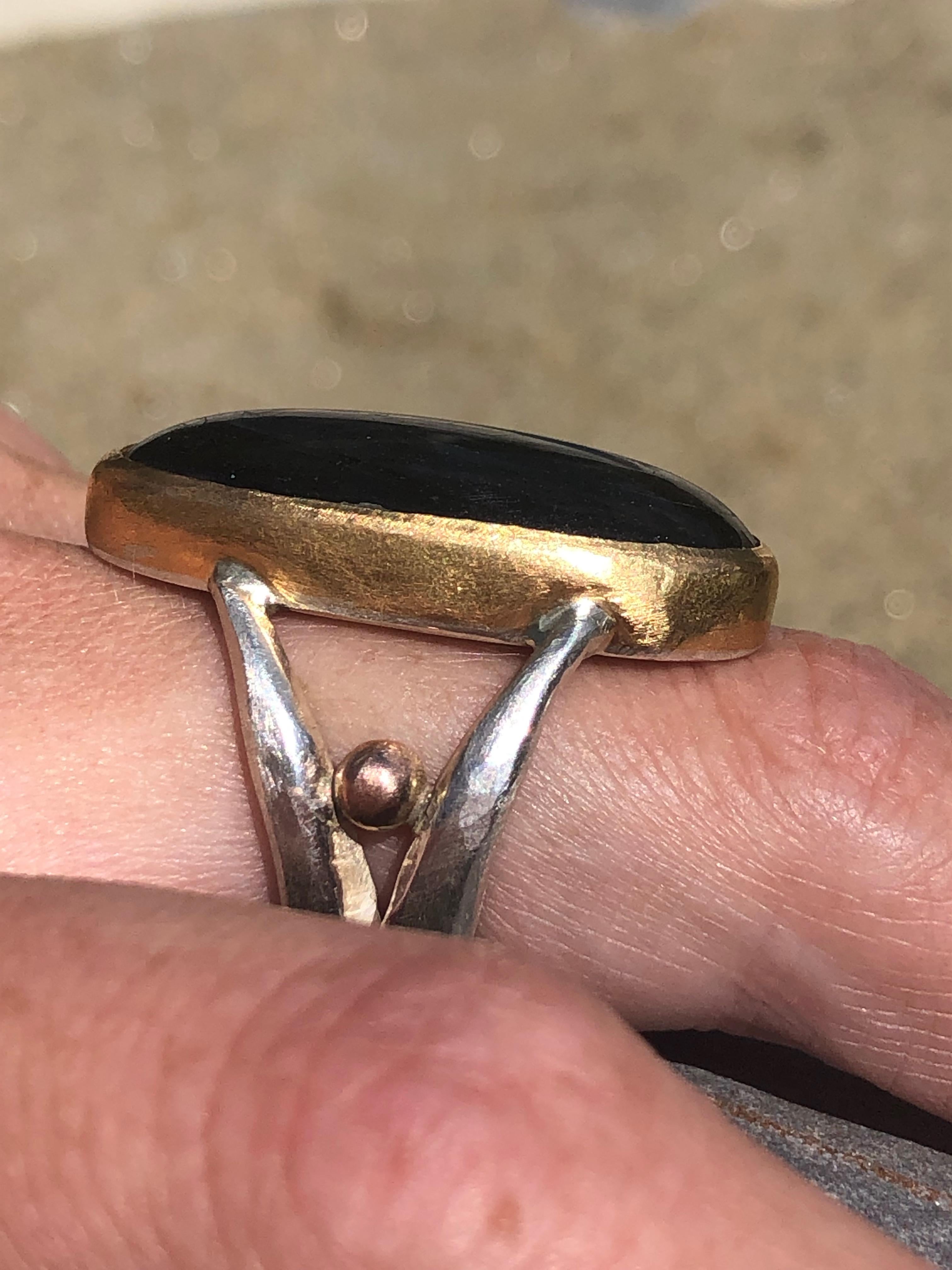Cabochon Labradorite Cocktail Ring in Silver, 22 Karat Gold and Rose Gold