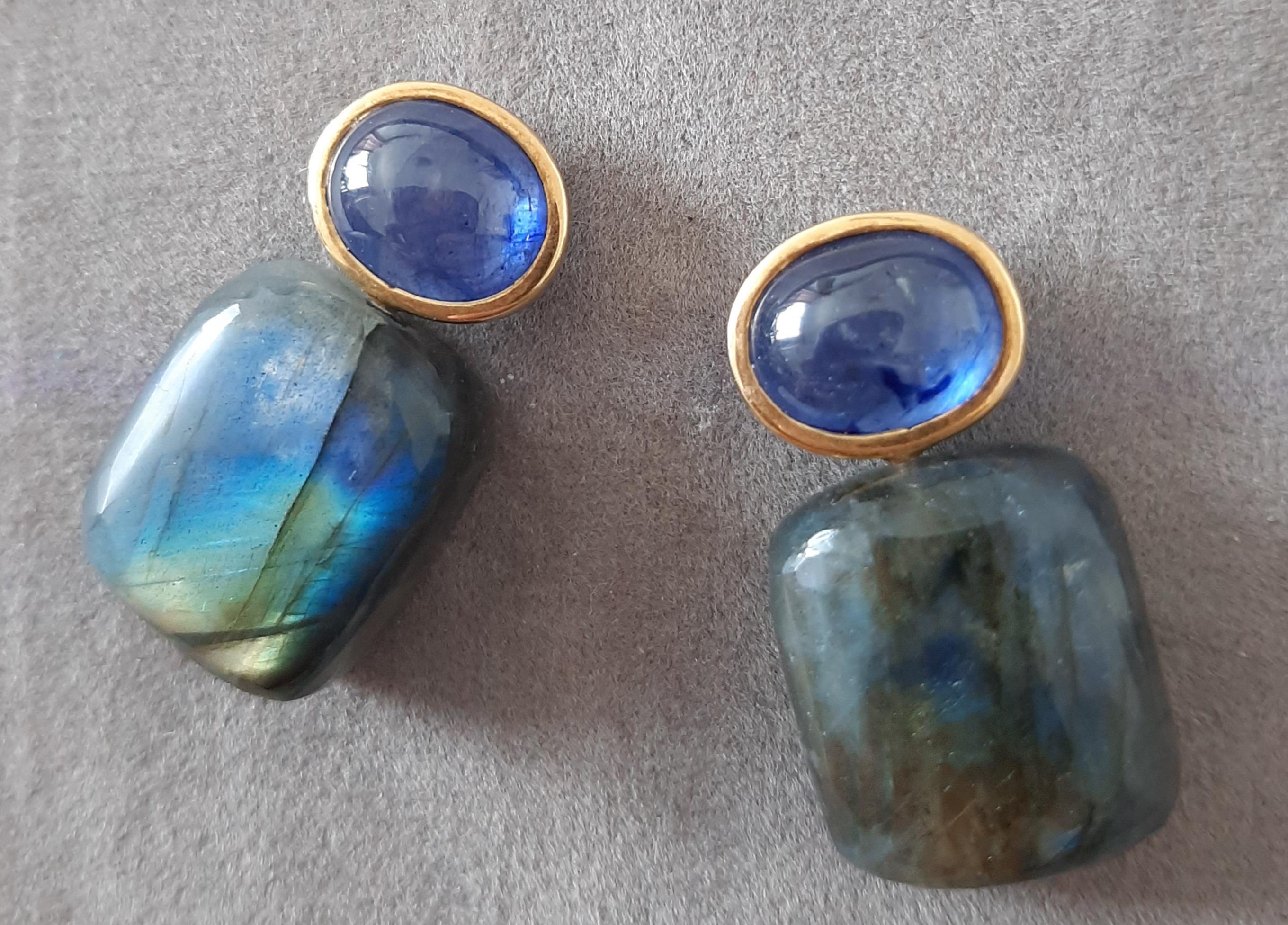 Labradorit Cushion Form Cabs blauer Saphir Cabs 14k Solid Gold Stud Ohrringe im Angebot 6