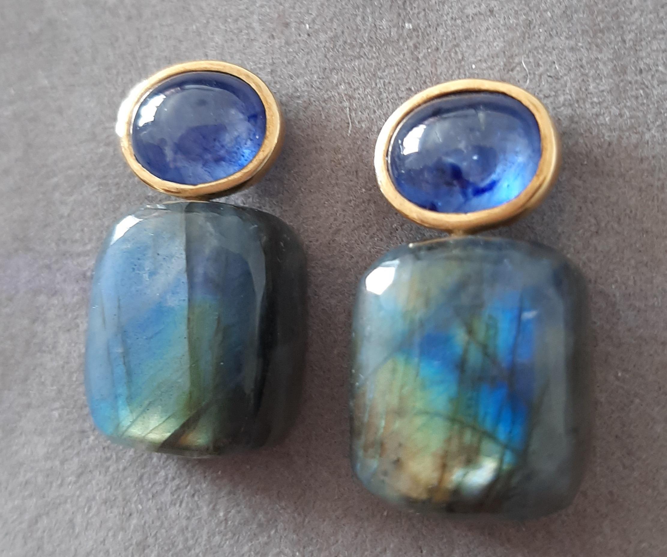 Labradorit Cushion Form Cabs blauer Saphir Cabs 14k Solid Gold Stud Ohrringe im Angebot 8