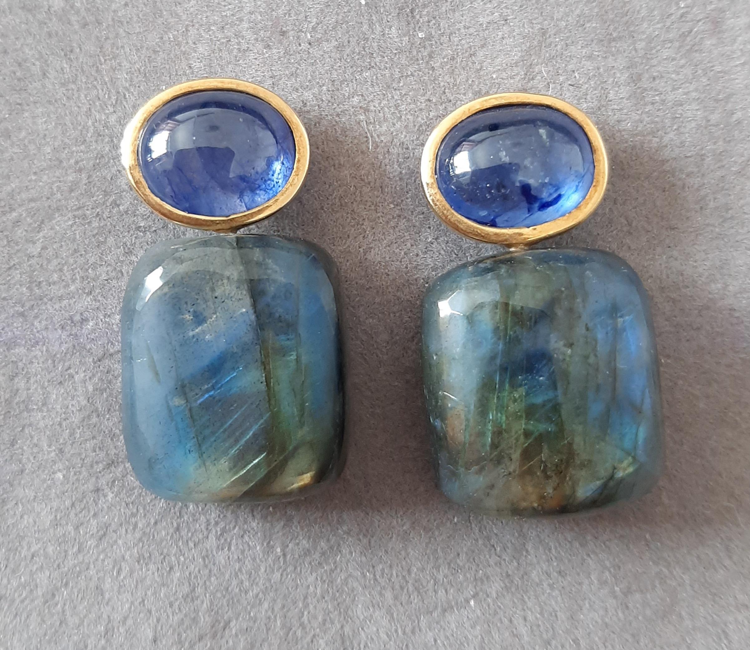 Orecchini di Labradorite a forma di cuscino Cabs Zaffiro Blu Cabs in oro massiccio 14k in vendita 9