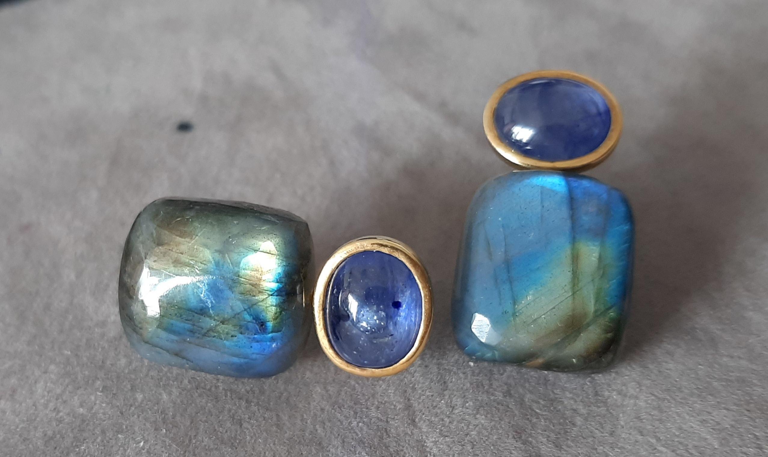 Labradorit Cushion Form Cabs blauer Saphir Cabs 14k Solid Gold Stud Ohrringe im Angebot 3