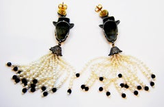 Labradorite Dancing Skeleton with Diamonds Pearls and Onyx