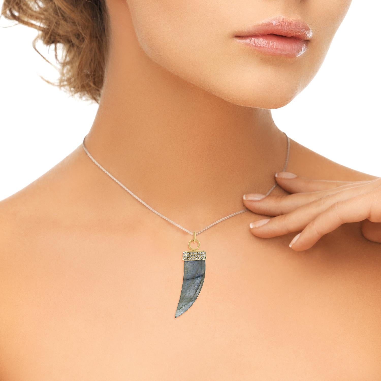 The 14 karat gold pendant is set with 12.25 carats labradorite and .16 carats of shimmering diamonds.  Available in Yellow, Rose and White Gold.

FOLLOW  MEGHNA JEWELS storefront to view the latest collection & exclusive pieces.  Meghna Jewels is