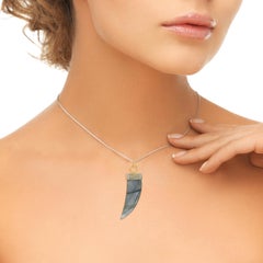 Labradorite Diamond 14 Karat Gold Horn Tusk Charm Pendant Necklace