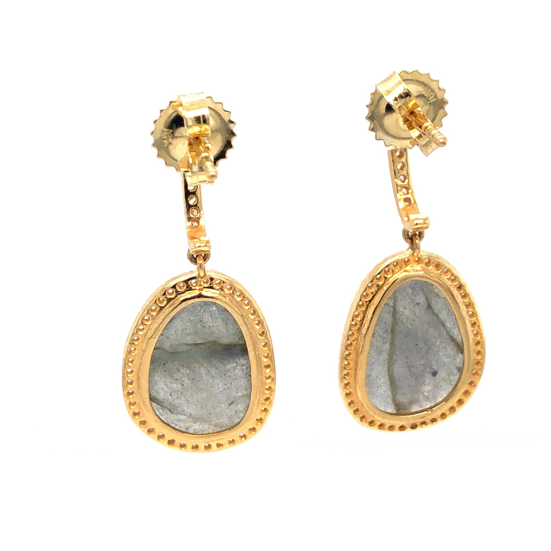 Labradorite 6.99 ct Diamond 0.36ctw Earrings 18K Yellow Gold