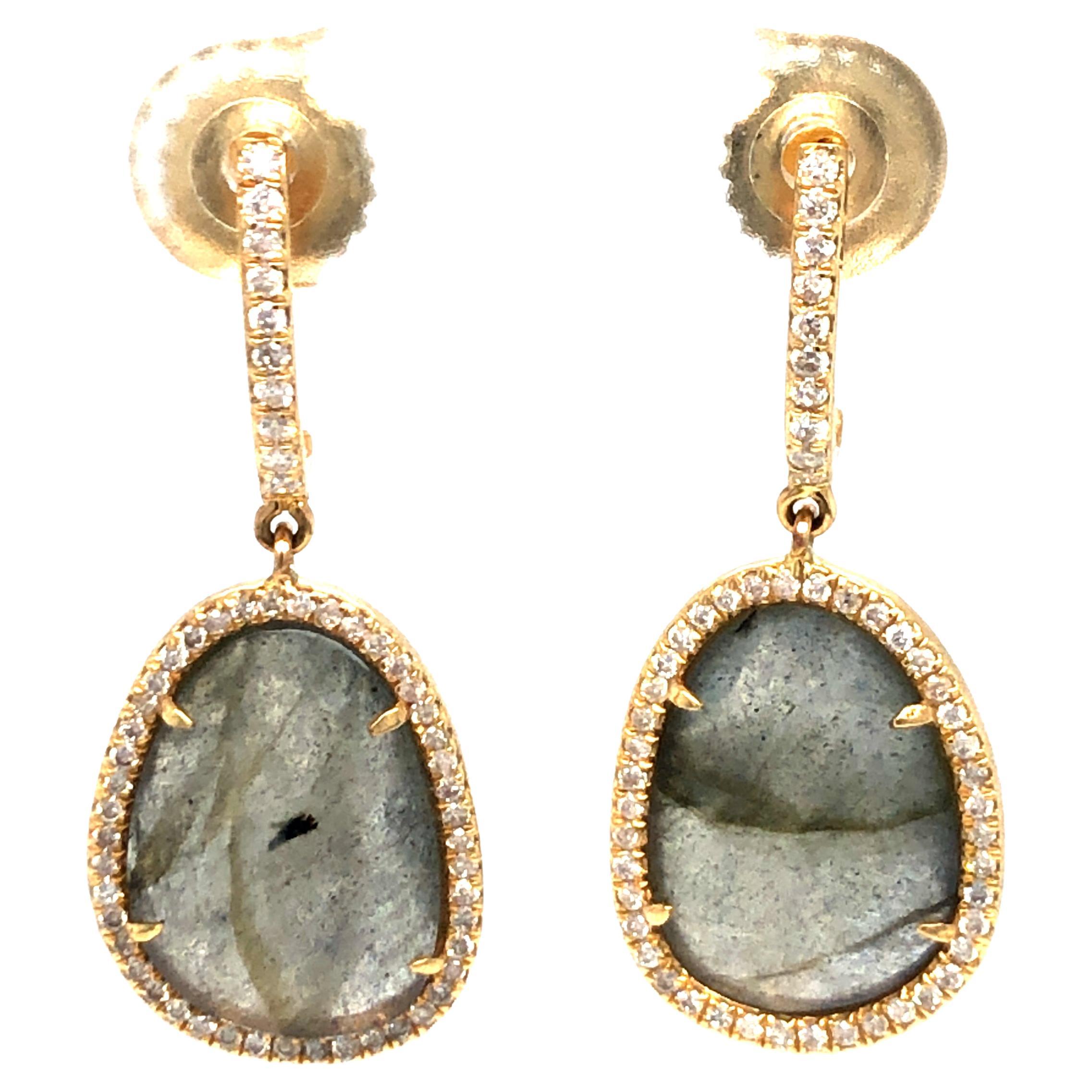 Labradorite Diamond Earrings 18K Yellow Gold