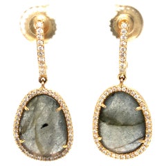 Labradorite Diamond Earrings 18K Yellow Gold