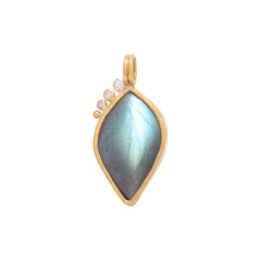 Labradorite and Diamond Leaf Pendant in 18 Karat Gold