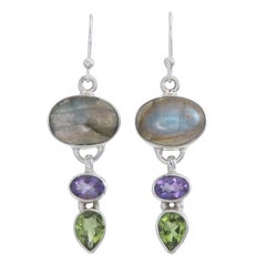 Labradorite Earrings with Amethyst & Peridot in 925 Sterling Silver