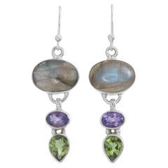 Labradorite Earrings with Amethyst 
Peridot in 925 Sterling Silver