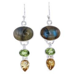 Labradorite Earrings with Peridot & Citrine in 925 Sterling Silver