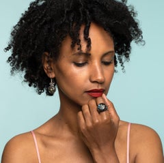 Labradorita Esmeralda Diamante Oro 18k Plata Anillo de Cóctel