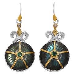 Labradorite Emerald Diamond 18k Gold Silver Statement Earrings