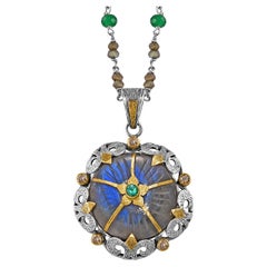 Labradorite Emerald Diamond 18k Gold Silver Statement Pendentif