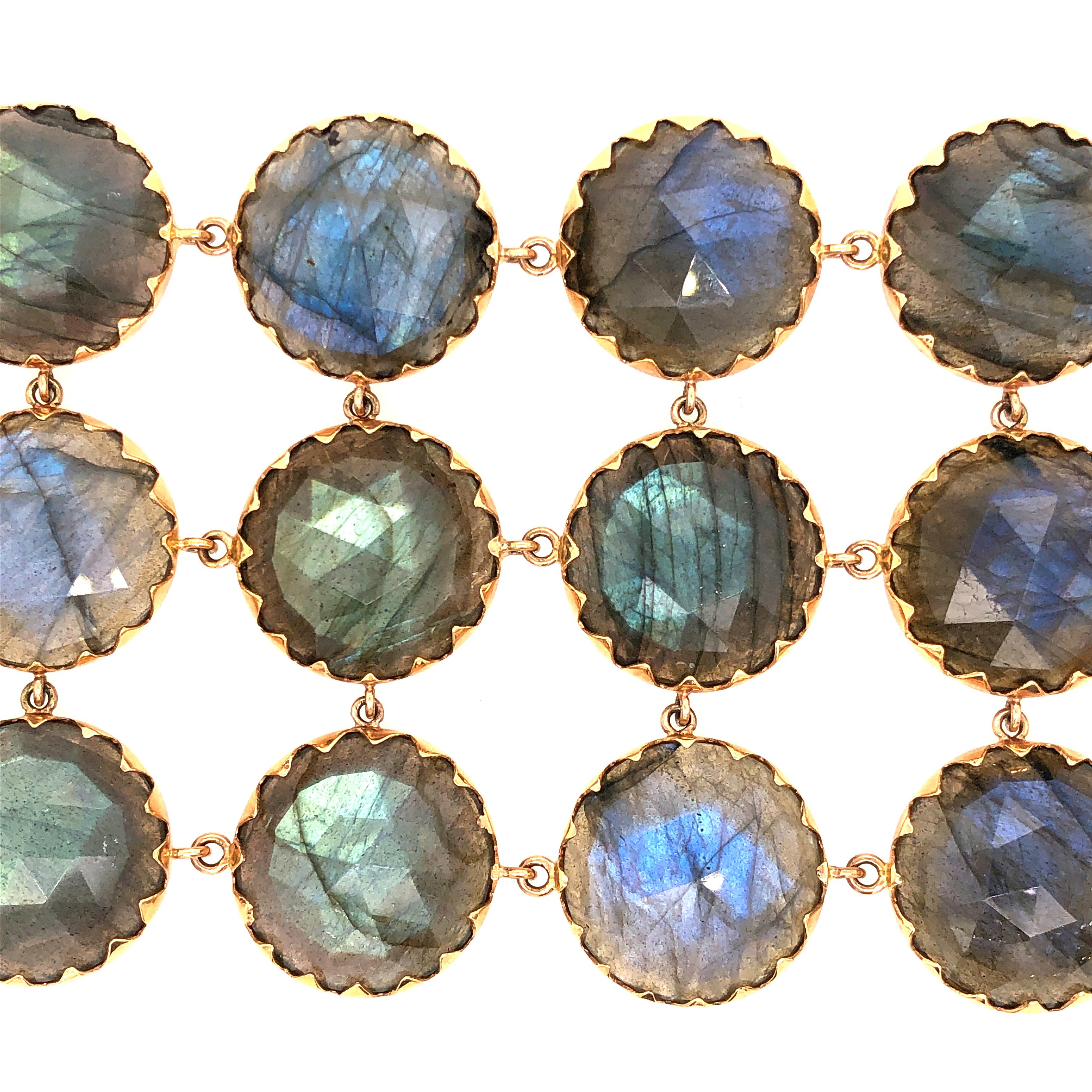 Mixed Cut Labradorite Bracelet Made In 18k Yellow Gold For Sale