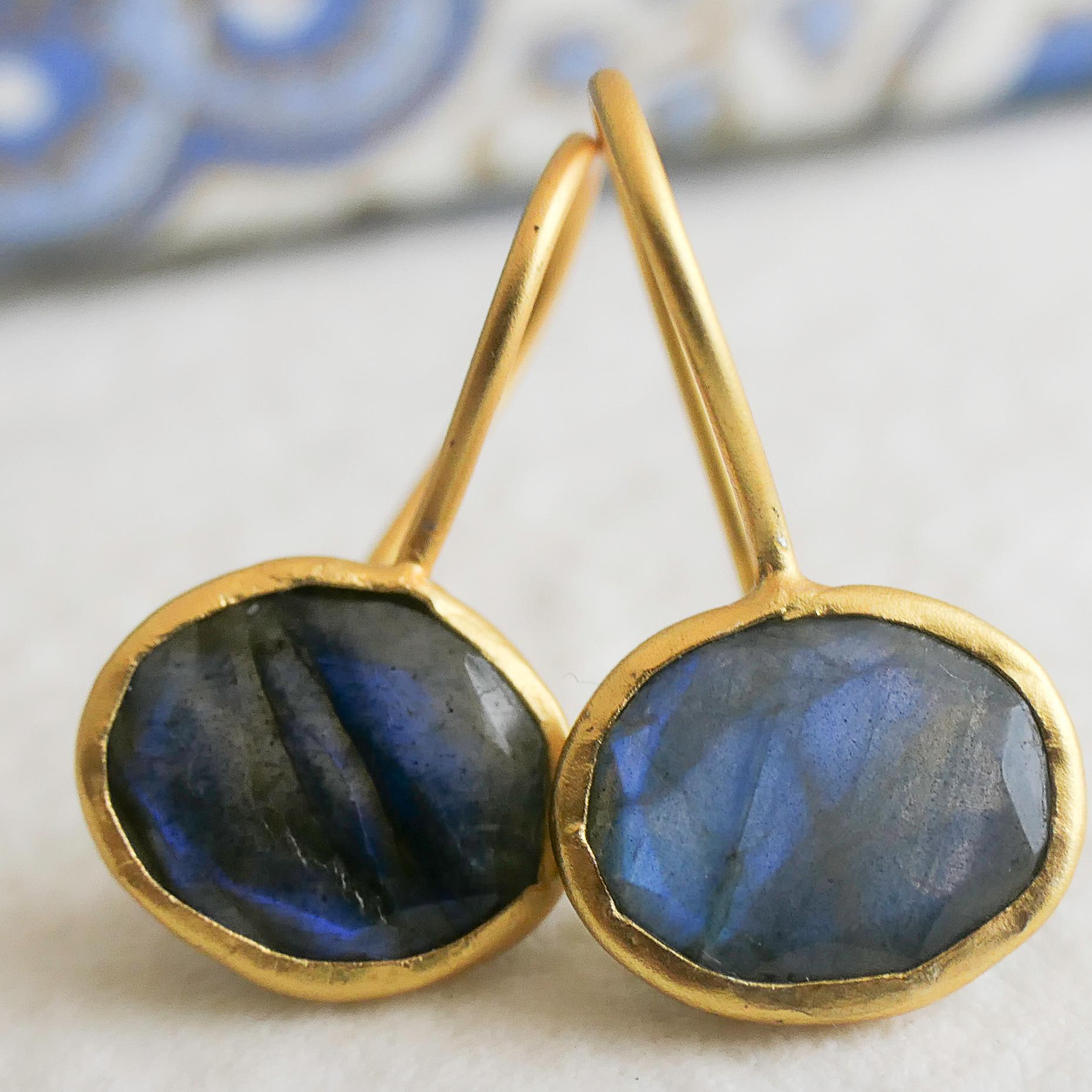 Labradorite Gold Plated Sterling Silver Drop Earrings For Sale 5
