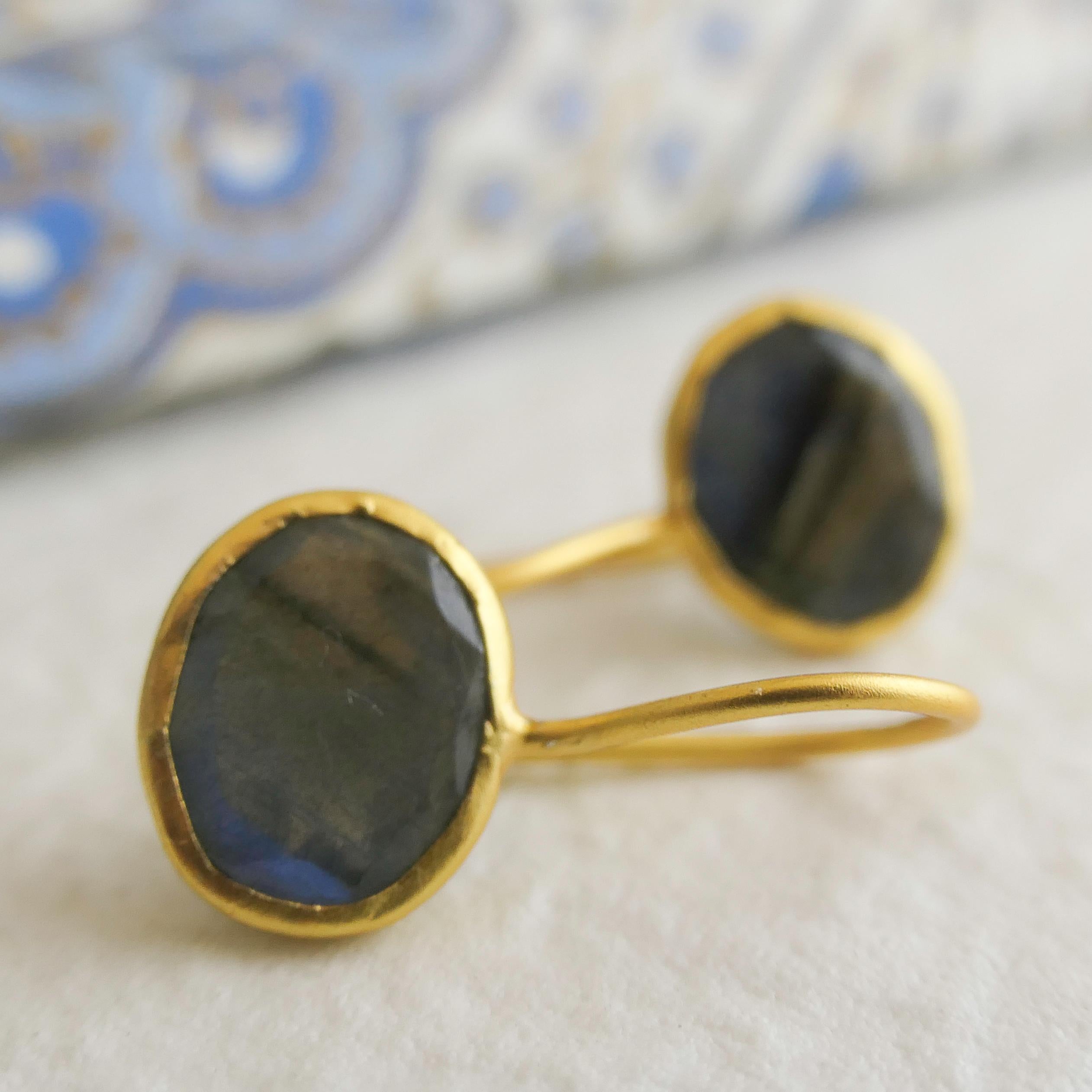 Labradorite Gold Plated Sterling Silver Drop Earrings In New Condition For Sale In Oslo, 03
