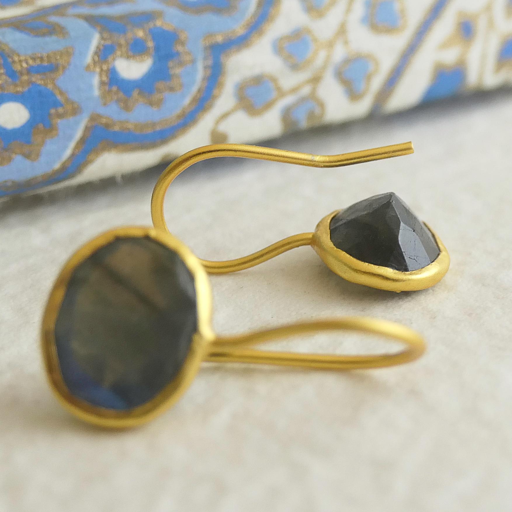 Labradorite Gold Plated Sterling Silver Drop Earrings For Sale 1