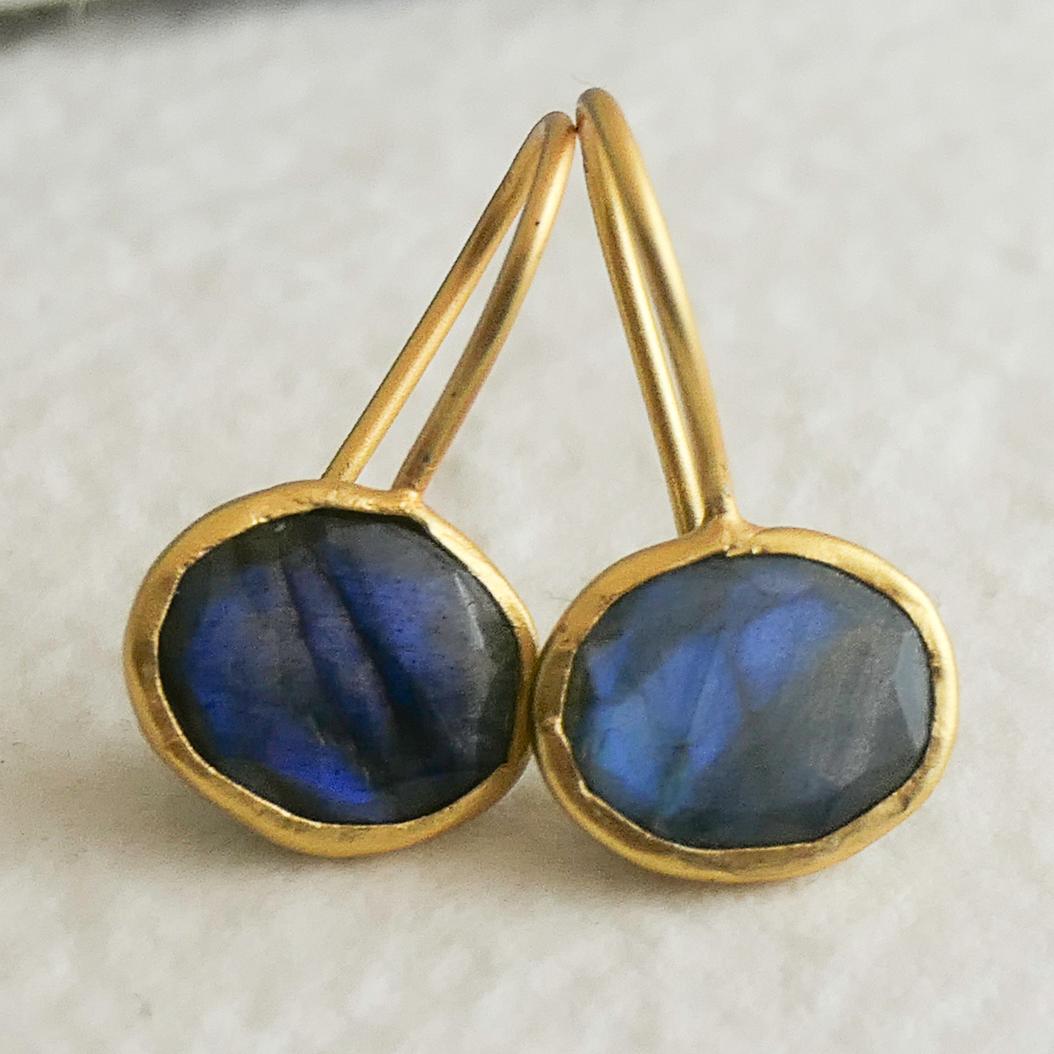Labradorite Gold Plated Sterling Silver Drop Earrings For Sale 2