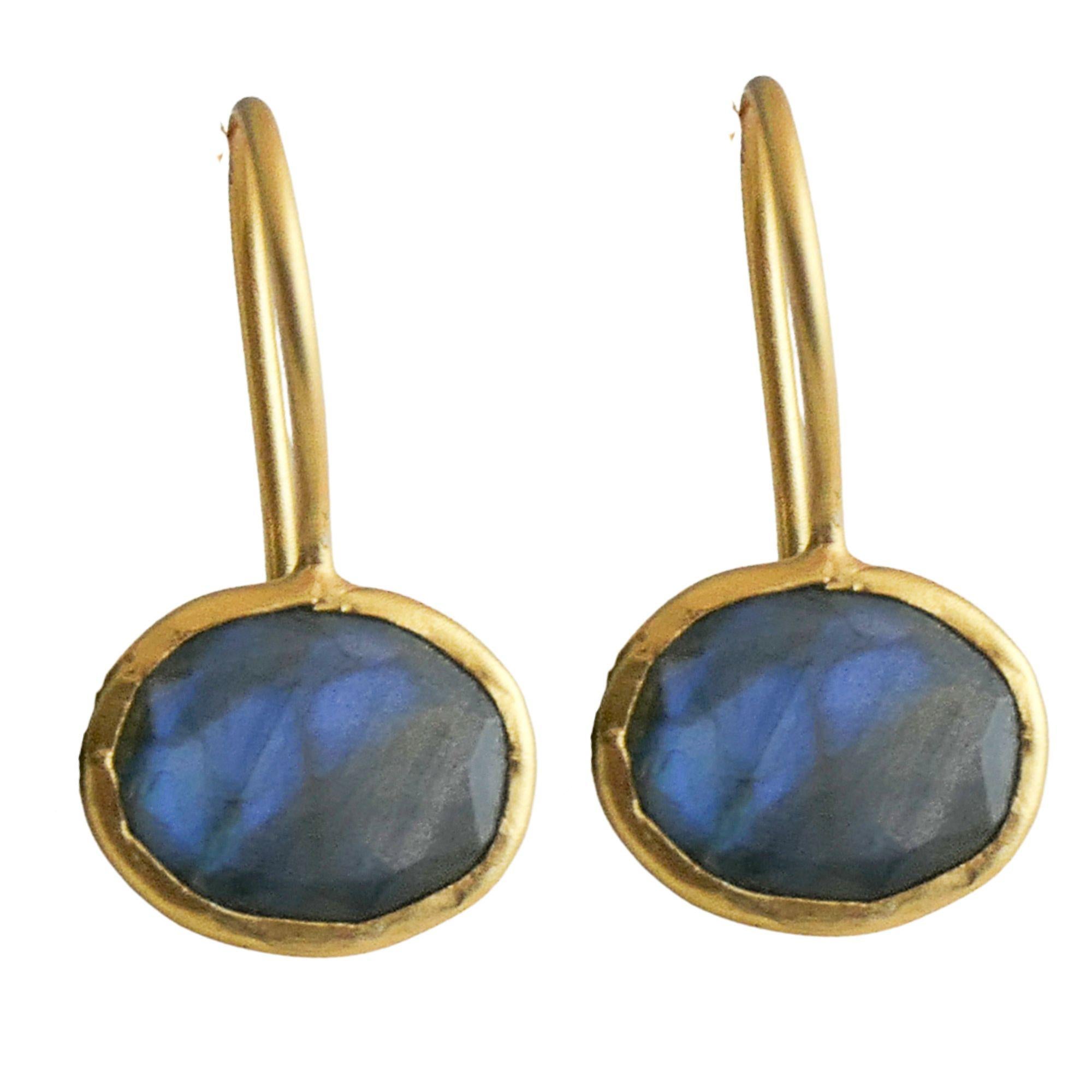 Labradorite Gold Plated Sterling Silver Drop Earrings For Sale 3