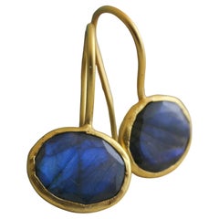 Pendants d'oreilles en argent sterling plaqué or et labradorite