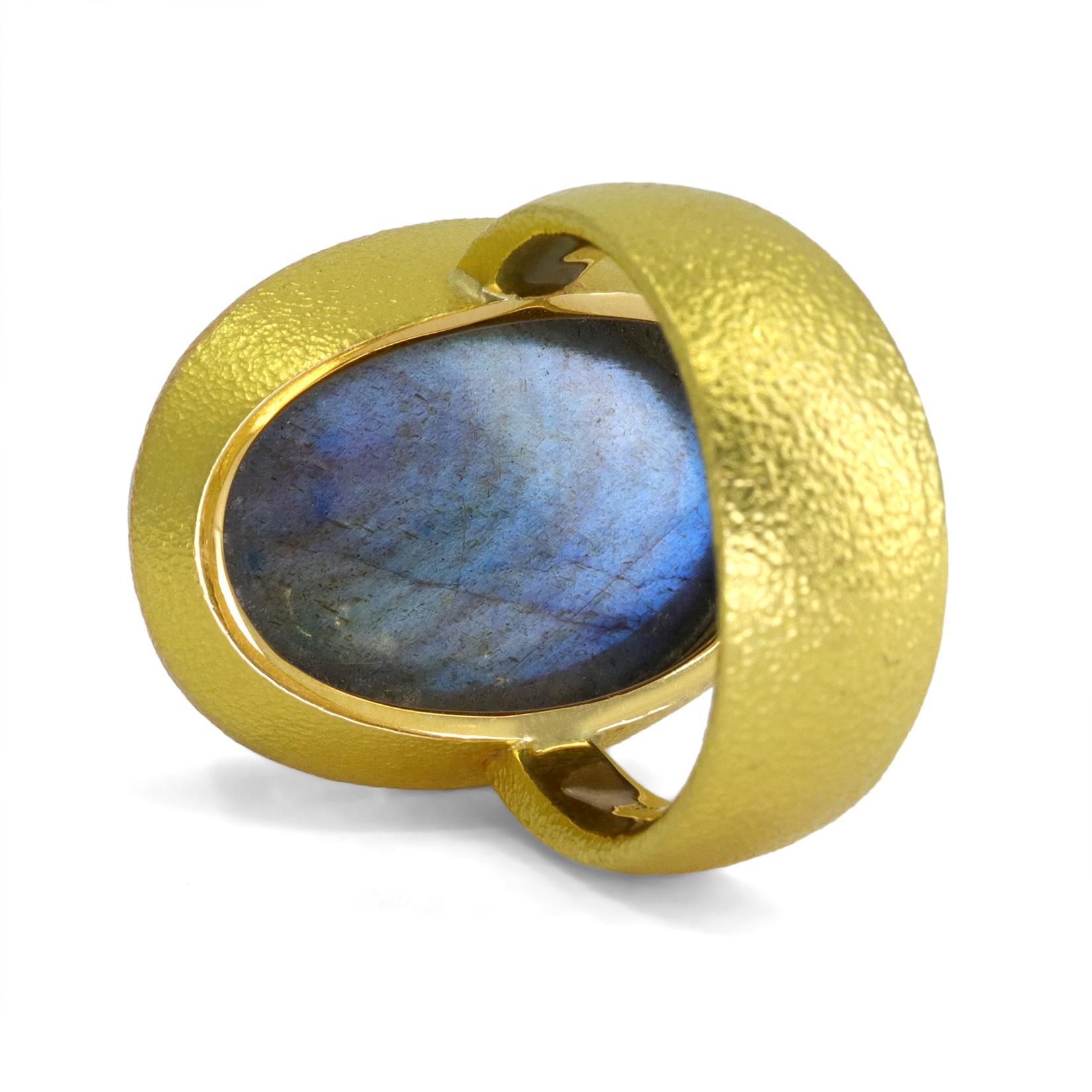 Artisan Labradorite Iris Quartz One of a Kind Oval Galaxy Gold Ring, Devta Doolan 2024 For Sale