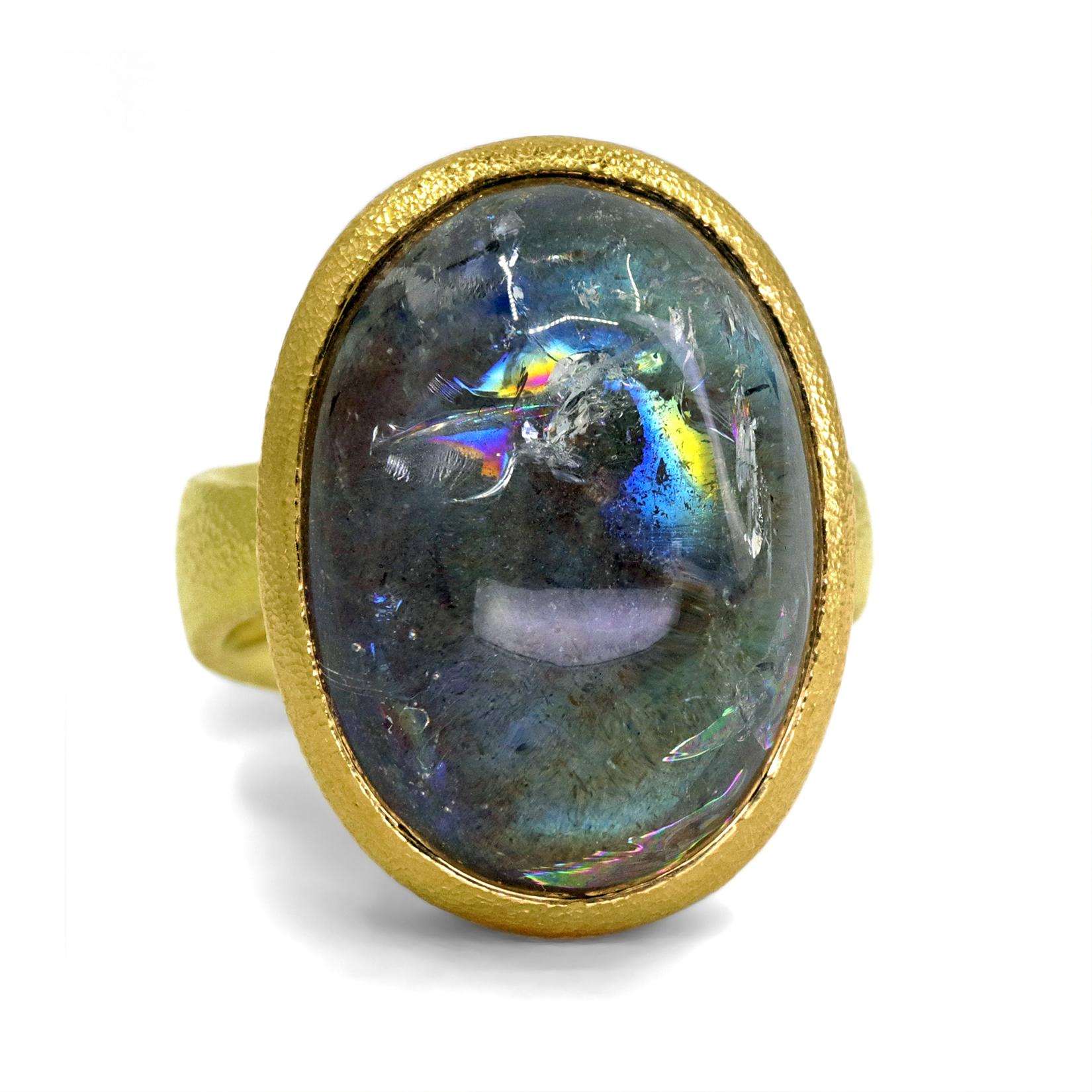 Labradorite Iris Quartz One of a Kind Oval Galaxy Gold Ring, Devta Doolan 2024 In New Condition For Sale In Dallas, TX