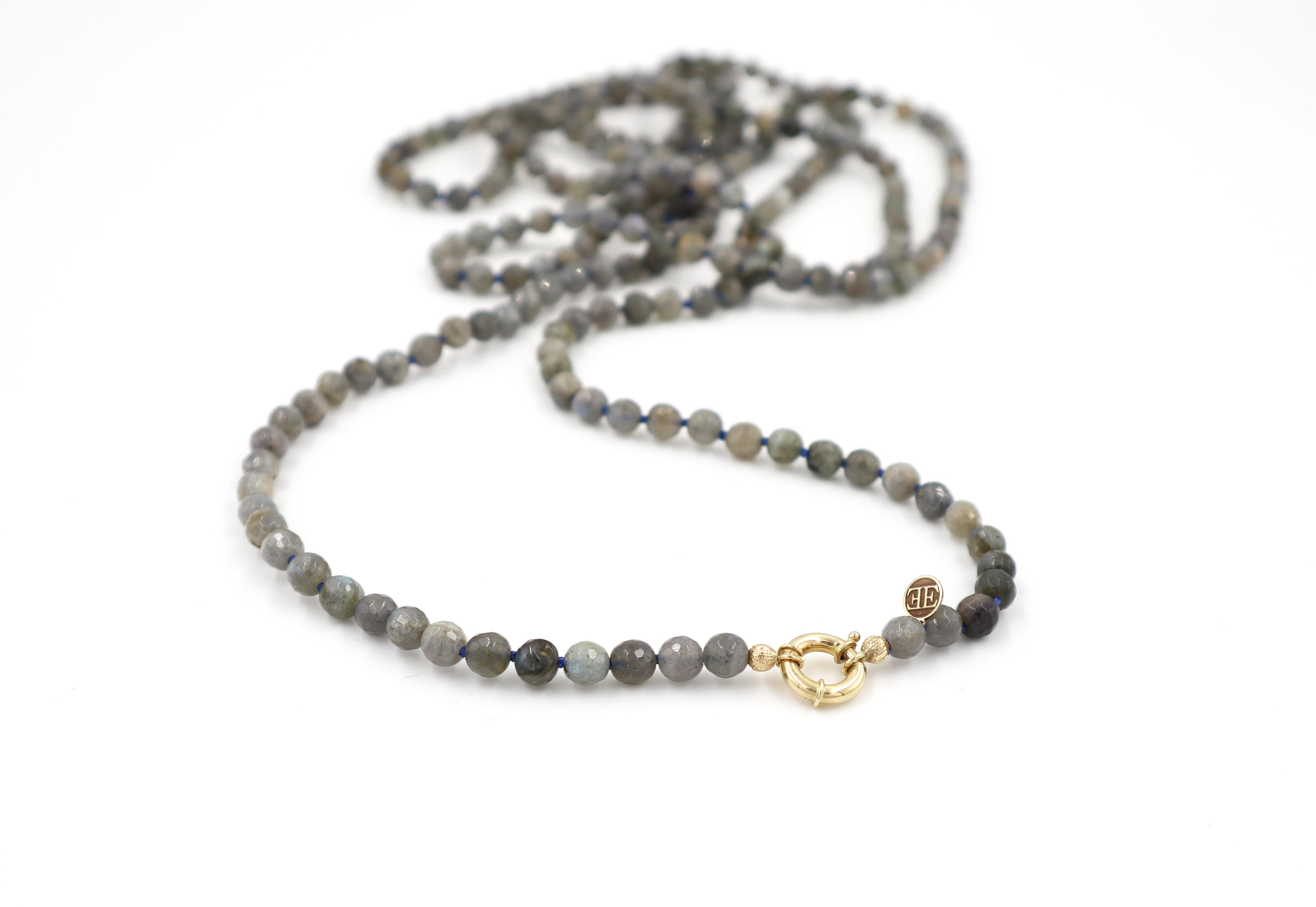Labradorite Long Necklace with 14k Gold Clasp For Sale 1