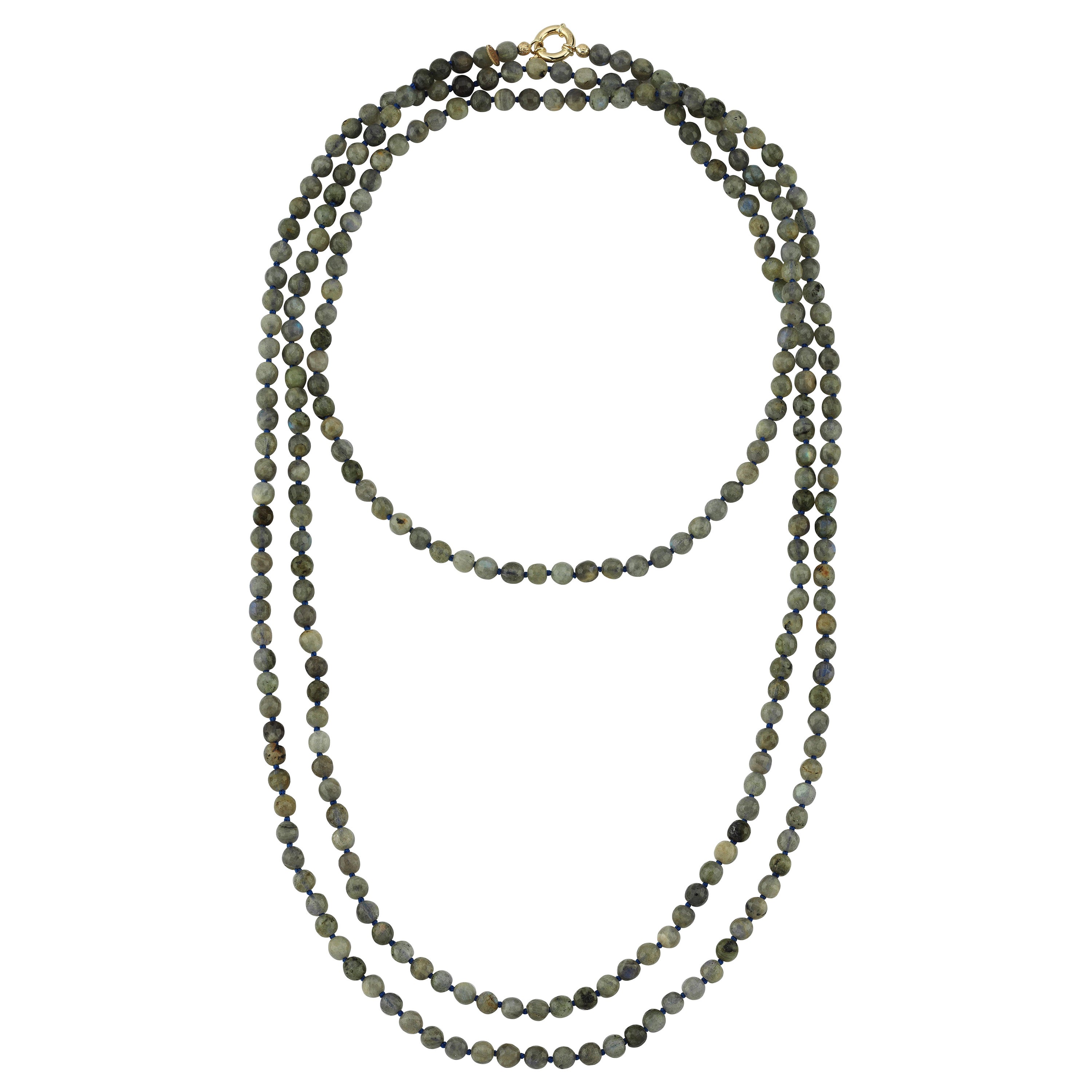 Lange Labradorit-Halskette mit Verschluss aus 14k Gold im Angebot