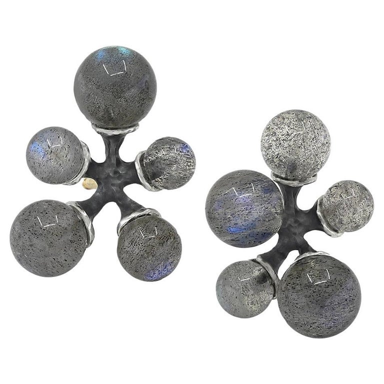 Labradorite Micro Jax Oxidized Silver Stud Earrings, John Iversen 2023