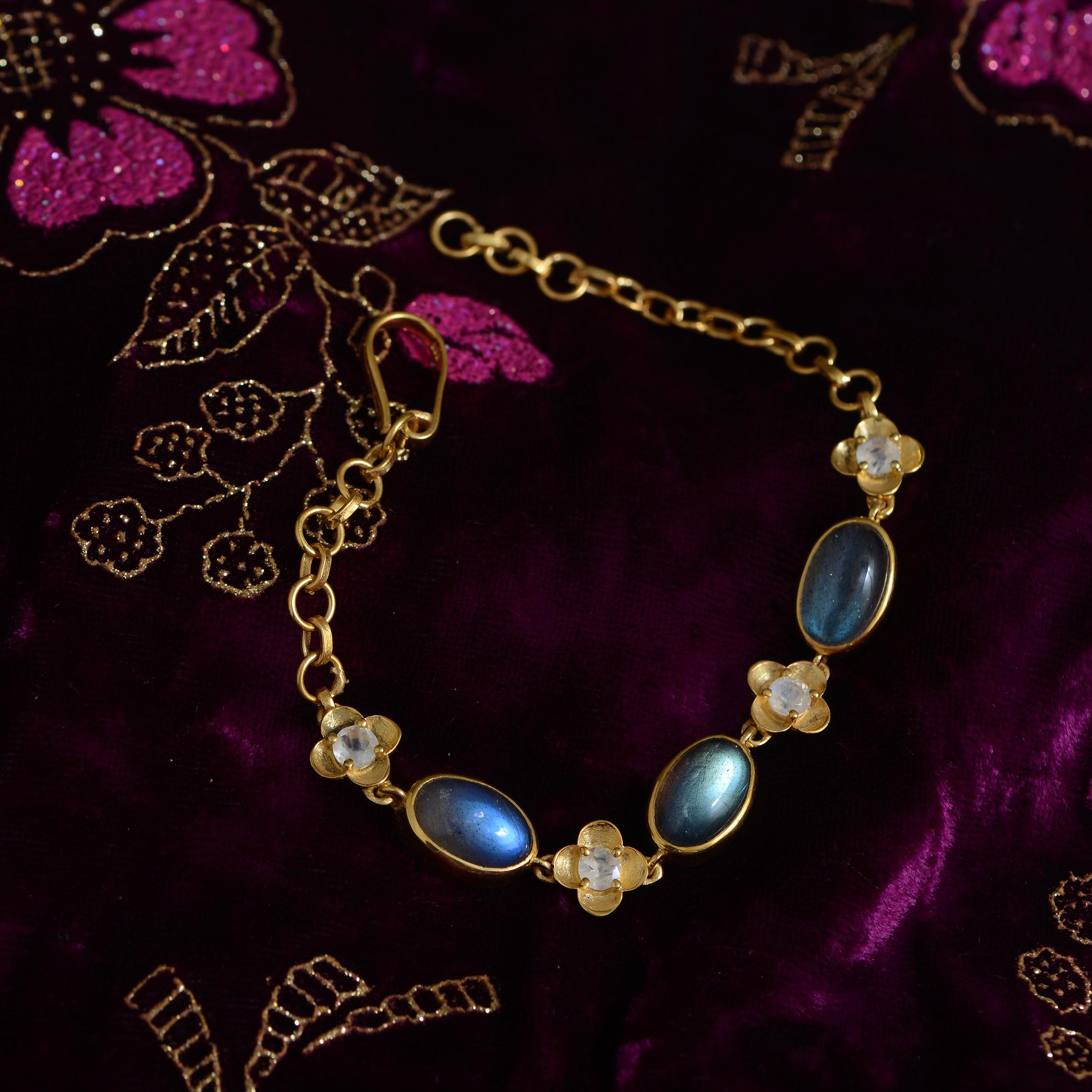 Contemporary Labradorite Moonstone Gold Plate Bracelet For Sale