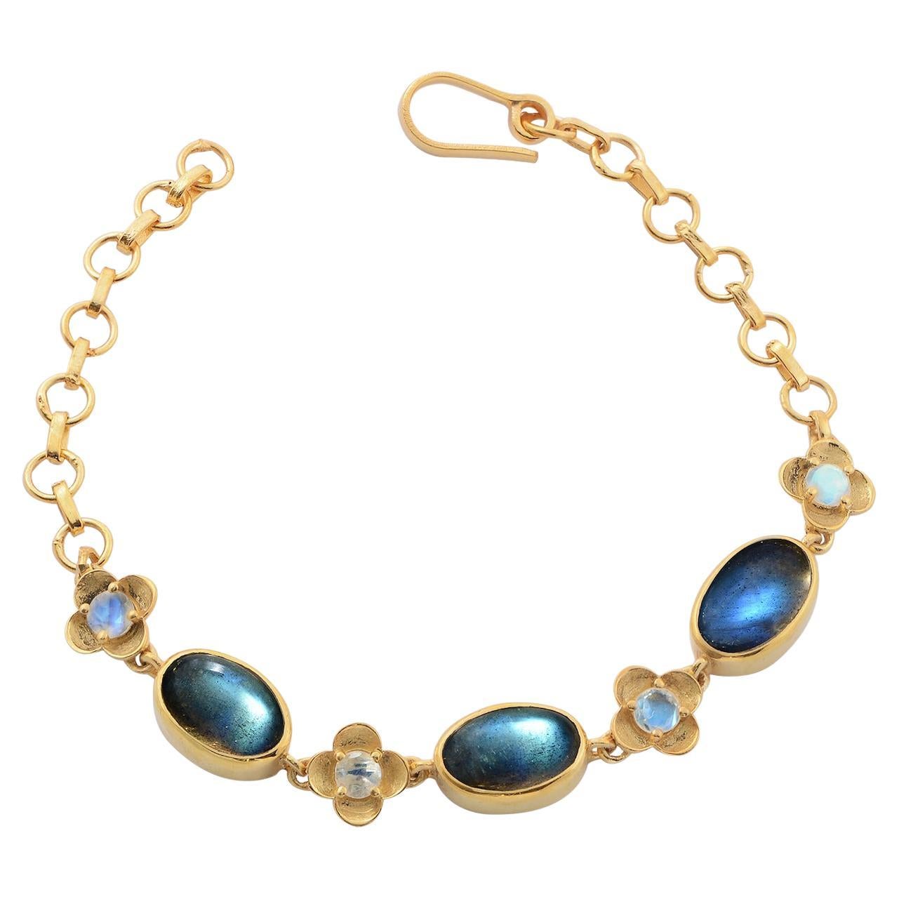 Labradorite Moonstone Gold Plate Bracelet For Sale