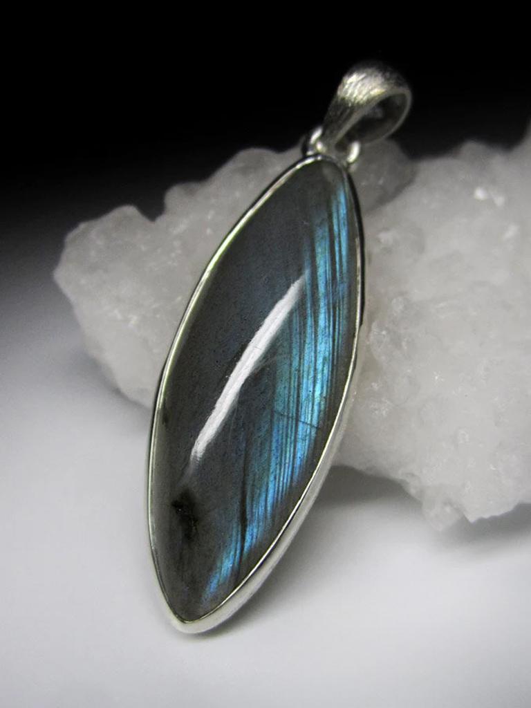 da uomo o donna Ciondolo in argento con pietra lunare labradorite Gemma naturale di alta qualità in vendita