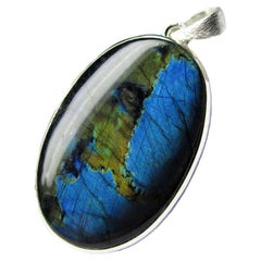 Labradorite Moonstone Silver Pendant Polychrome Blue Green Earth Globe gift wife