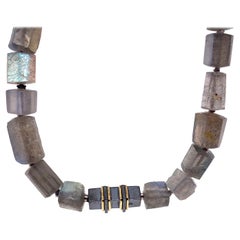 Labradorite Necklace with an Oxidized Sterling Silver and 18k Gold Box Clasp